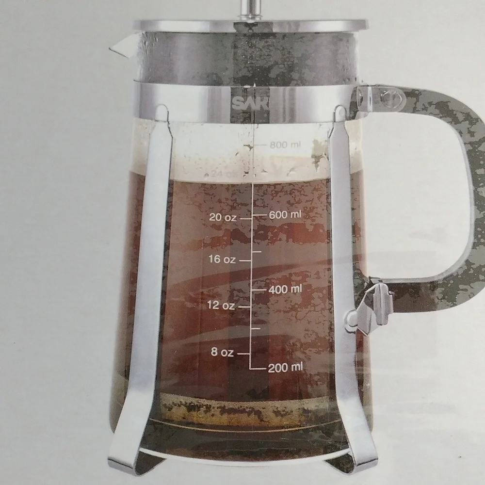 SAKI Kohimasuta Chrome Glass 8 Cup French Press coffee maker,  10 pc set